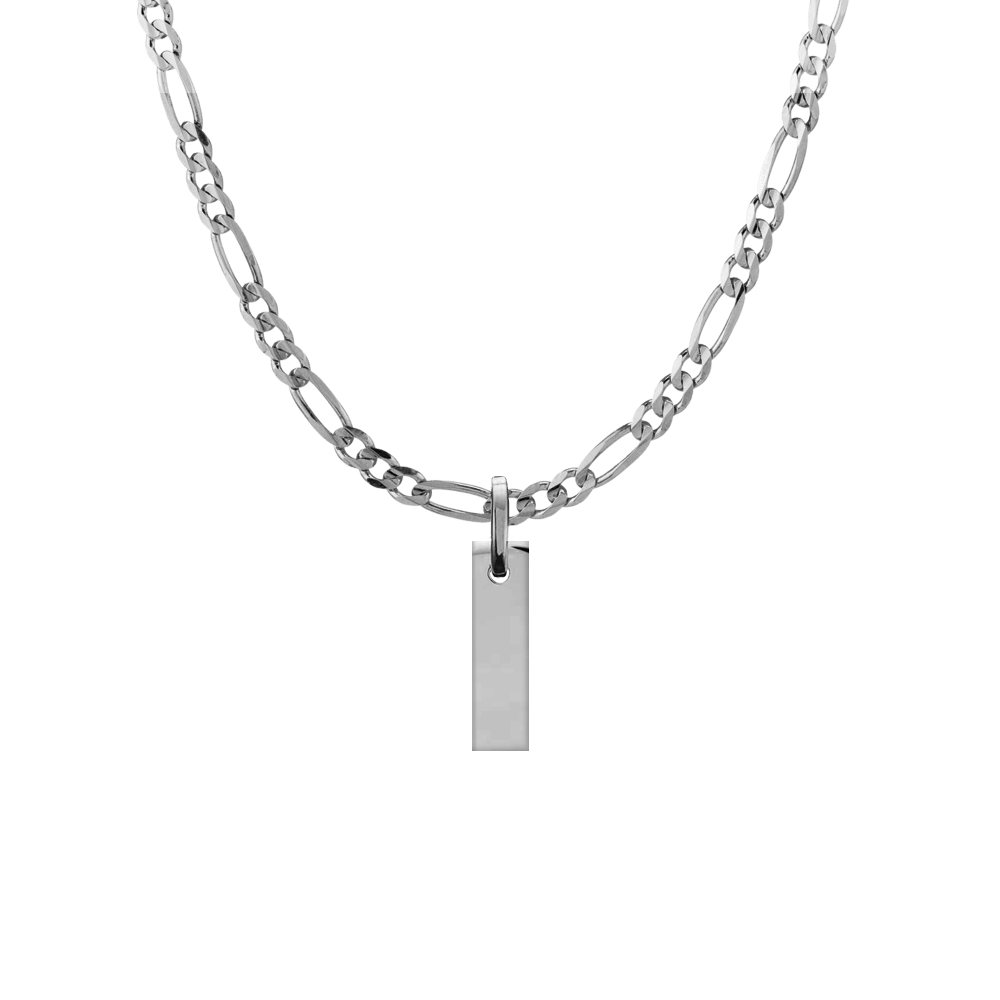 Erté ID Tag and Figarro Chain in Silver