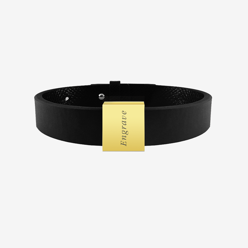 Noble leather Bracelet - Genuine Italian Grained Calfskin - 1 Chunky Bar in 18K Gold - Image 3