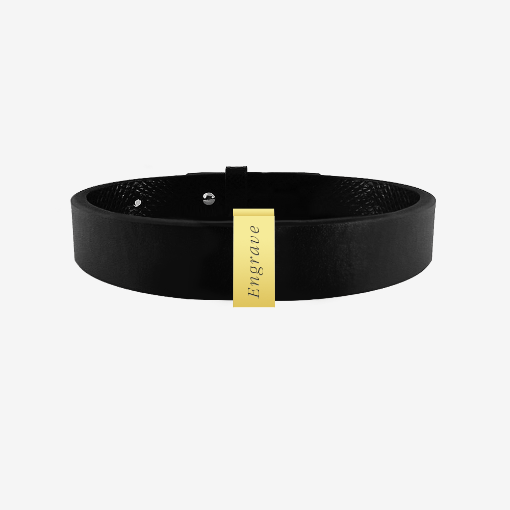 Noble leather Bracelet - Genuine Italian Grained Calfskin - 1 Skinny Bar in 18k Gold